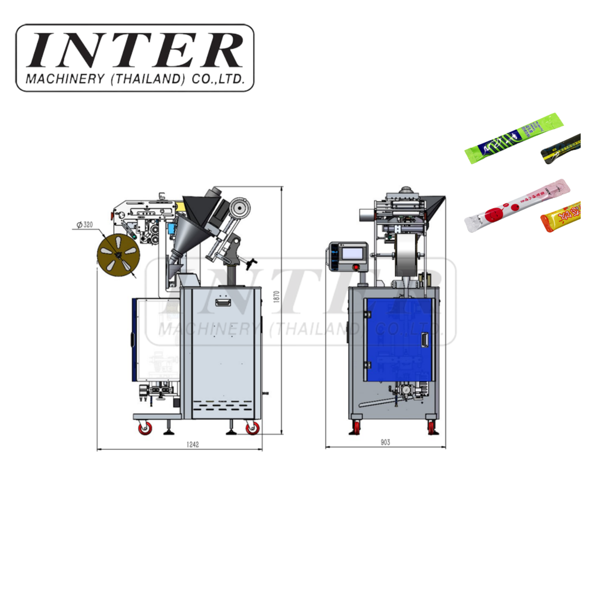 เครื่องบรรจุแนวตั้ง (แบบมุมโค้งสำหรับผง) รุ่น HJBR-F100