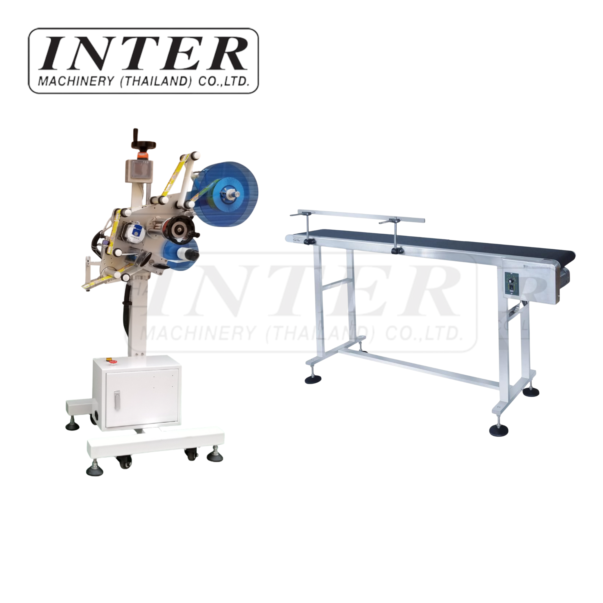 เครื่องติดสติ๊กเกอร์ รุ่น XL-T851 (ติดบน) พร้อม เครื่องลำเลียงสายพาน ZXJ-1400