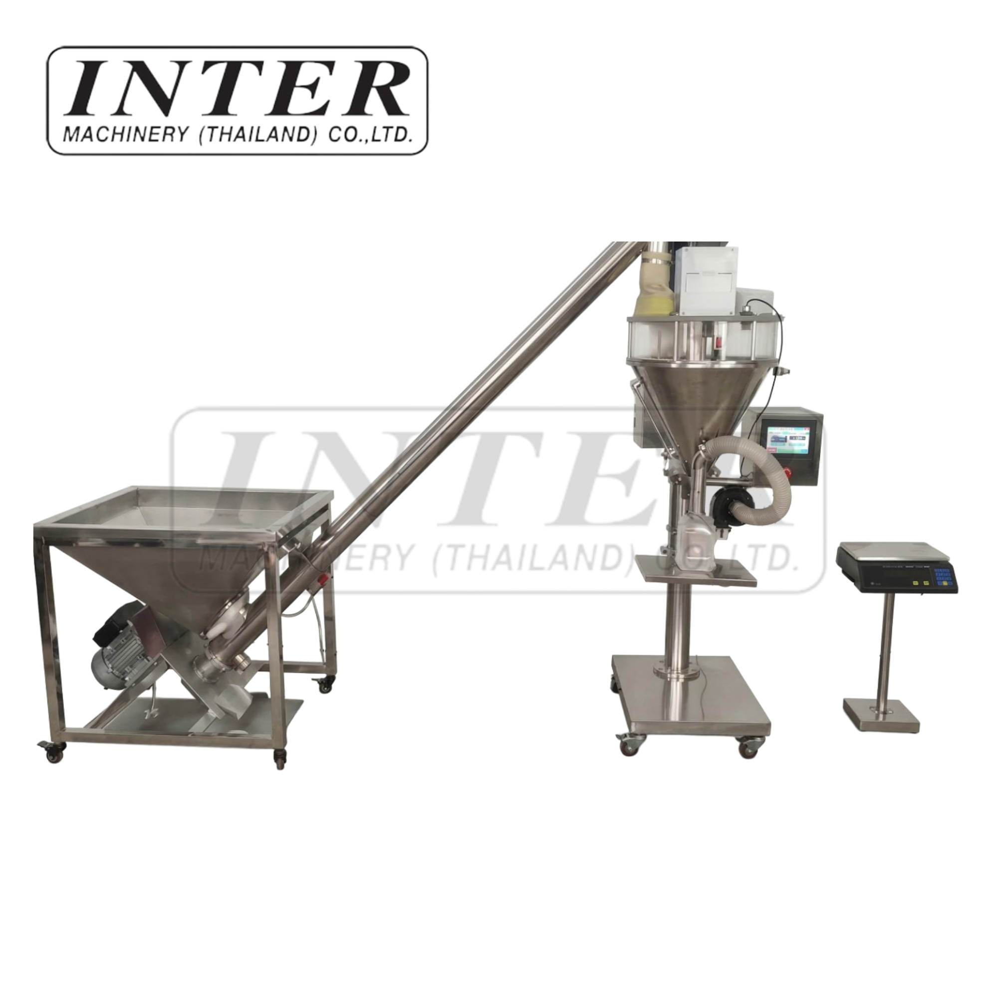 เครื่องบรรจุผงแบบสกรู รุ่น DF-A พร้อมเครื่องลำเลียงผงแบบสกรู รุ่น DS-3