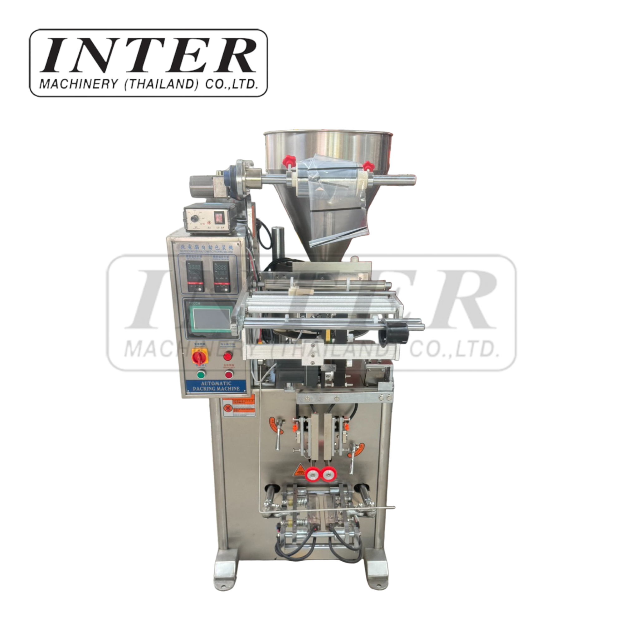 เครื่องบรรจุแนวตั้ง รุ่น QJ-260 ซีล 3 ด้าน ถ้วยตวง พร้อมเครื่องพิมพ์วันที่