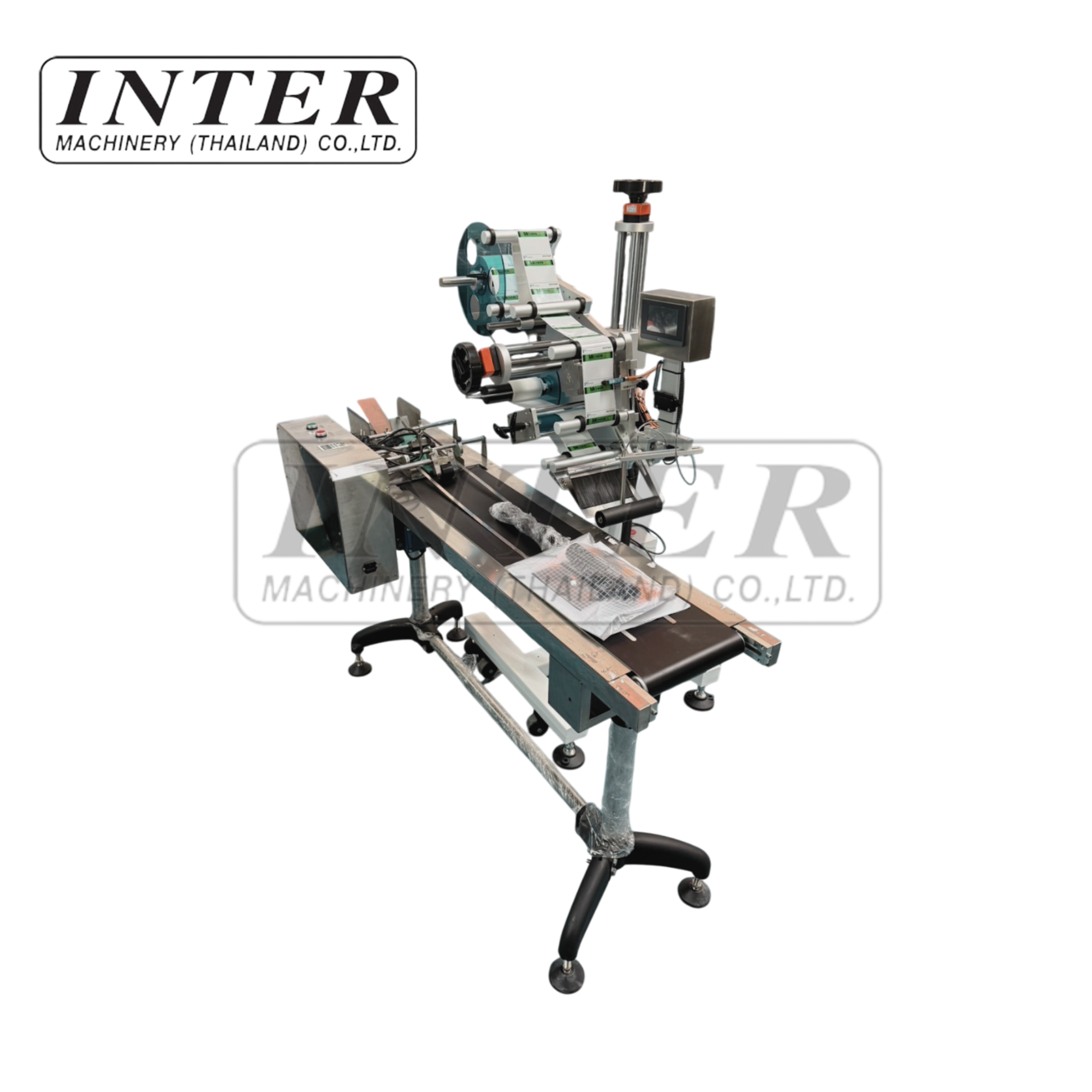 เครื่องติดสติ๊กเกอร์ รุ่น XL-T851 (ติดบน) + สายพานลำเลียงแบบฟีด รุ่น zxj-1500